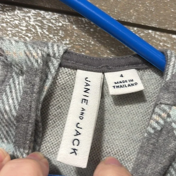 Janie and Jack grey and mint Plaid Ruffle Jacquard Dress size 4 - Picture 3 of 5